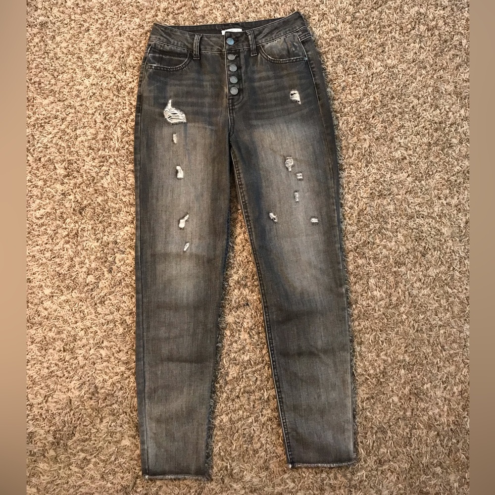 Ivy + Main button high waist distressed skinny jeans